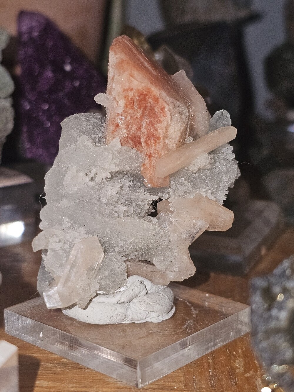 Red Heulandite On Chalcedoney With Stilbite